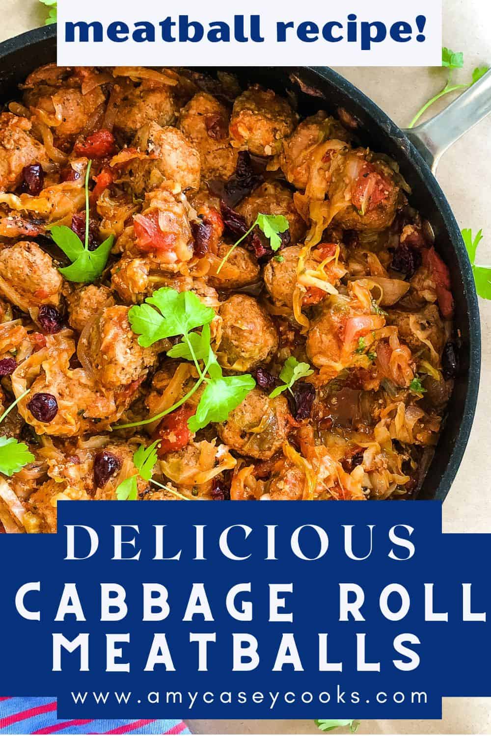a sauté pan with cabbage roll meatballs