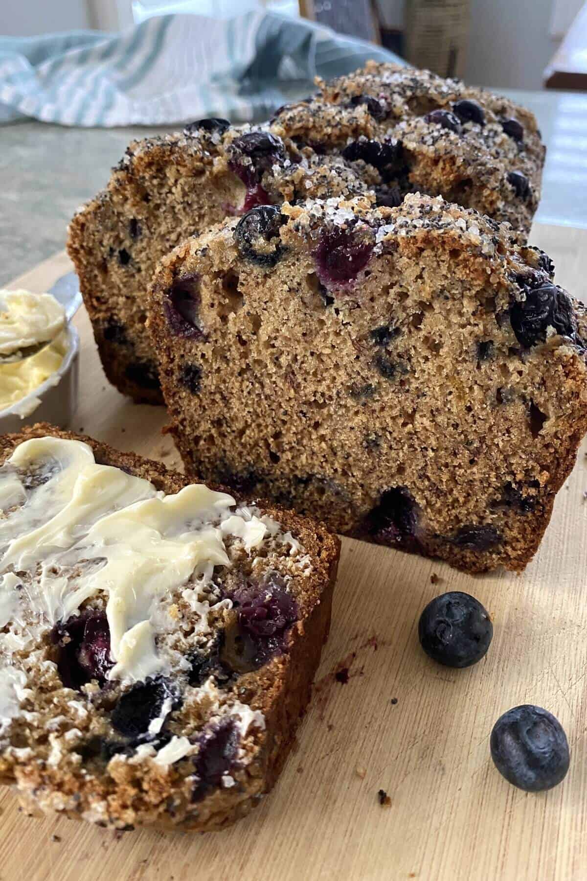 Olive Oil Banana Bread with Blueberries