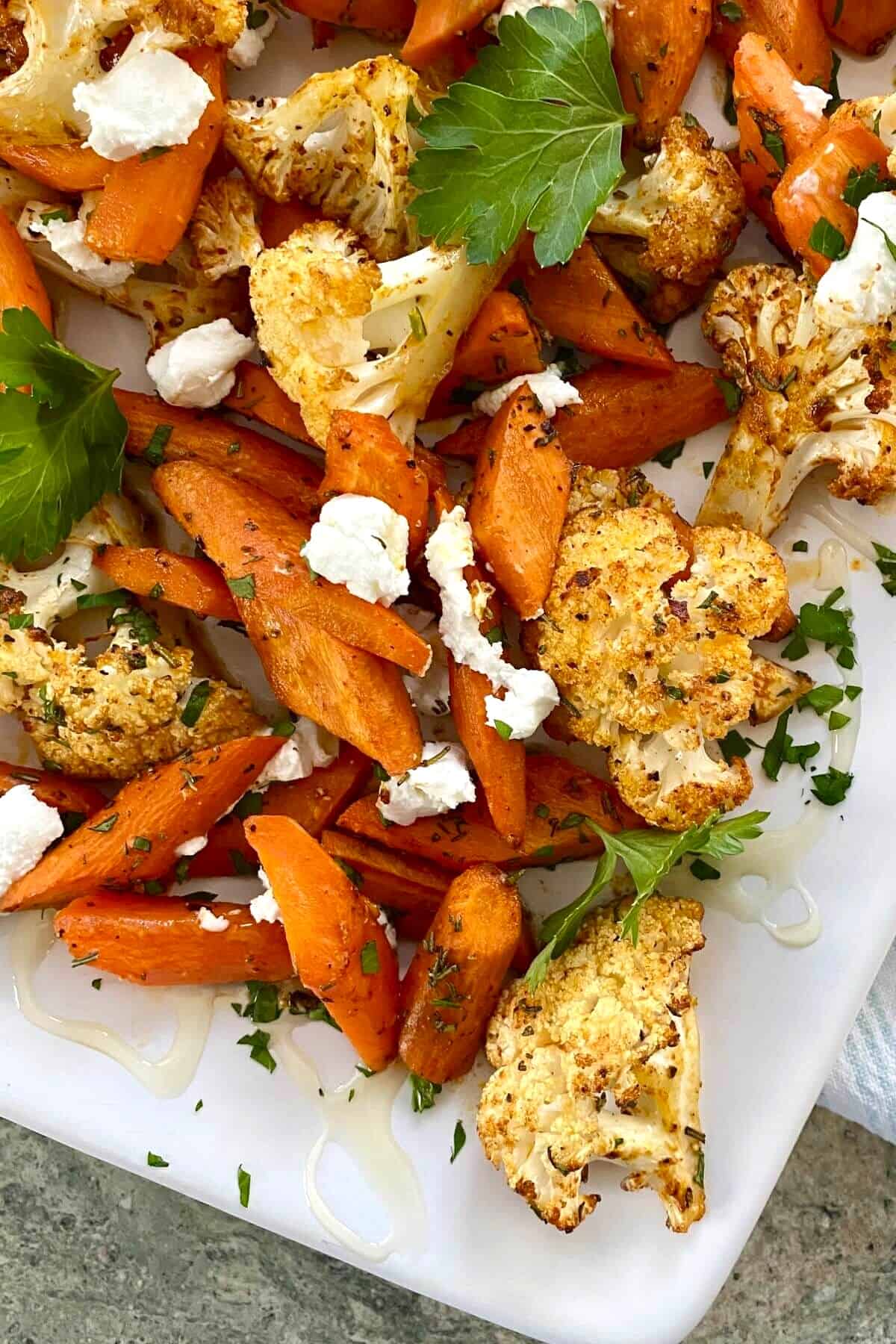 Roasted Carrots and Cauliflower with Honey and Goat Cheese