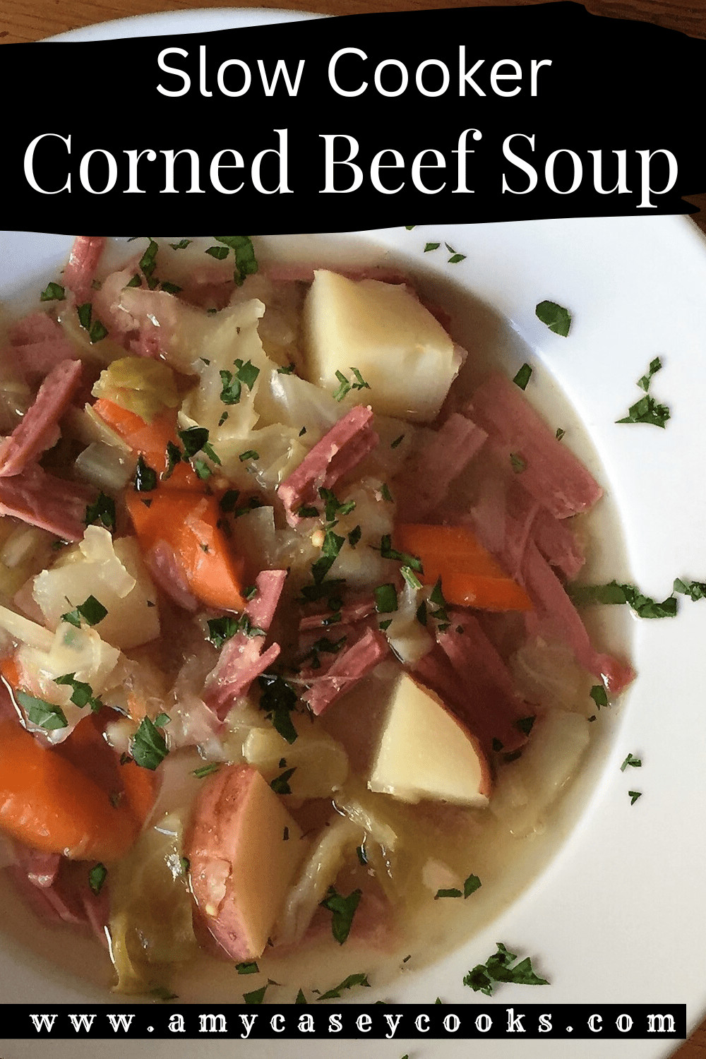 hearty bowl of soup with cabbage, potatoes, carrots and cabbage.