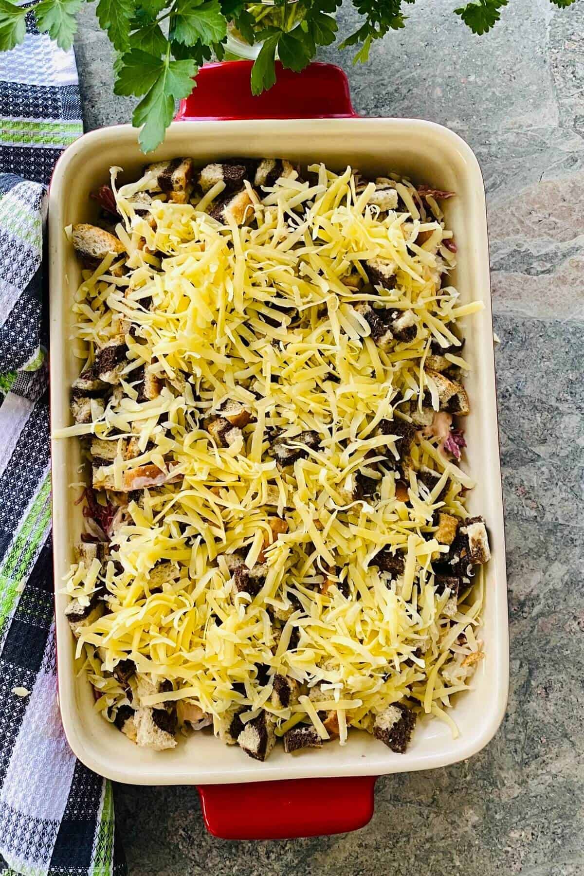 A ready to bake reuben casserole.