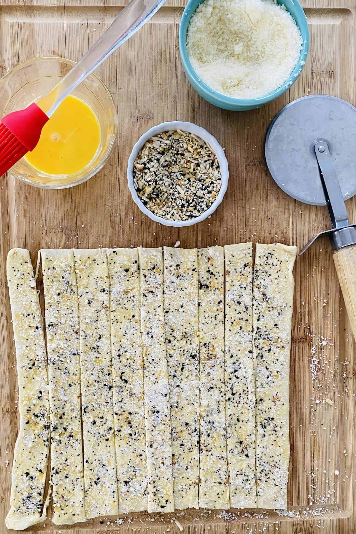 cut unbaked cheese twists.