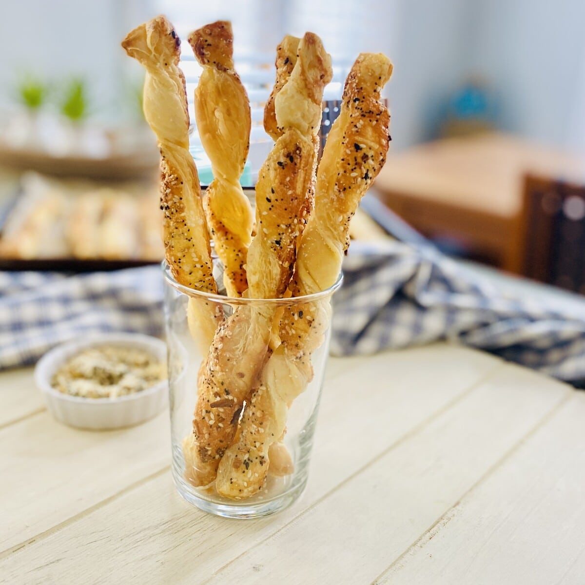 cheese twists in a glass.