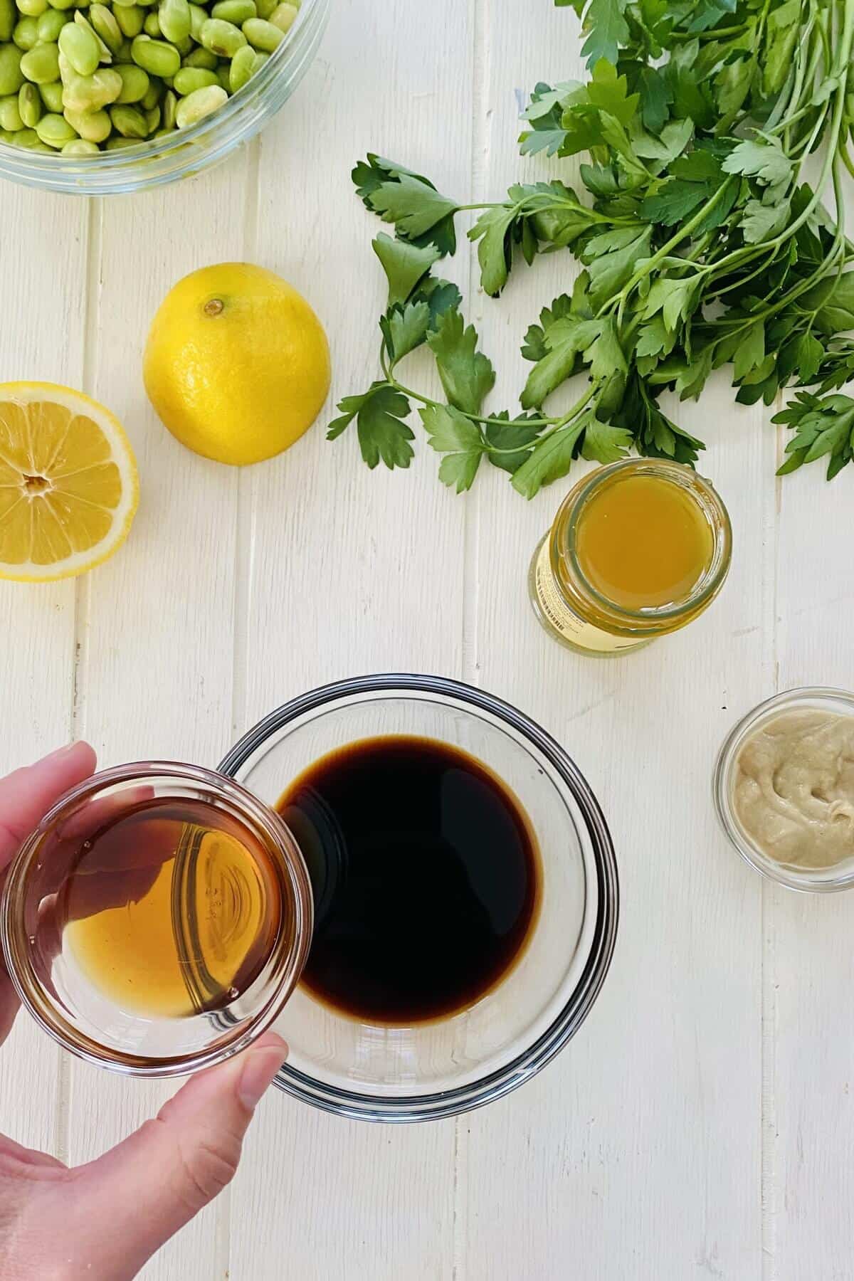 making sesame vinaigrette.