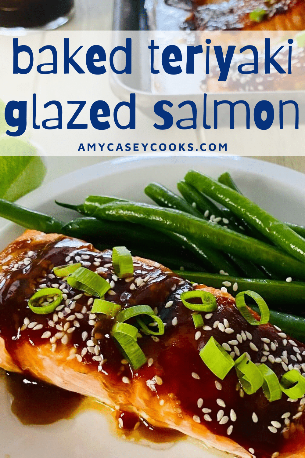 teriyaki glazed salmon with green beans.