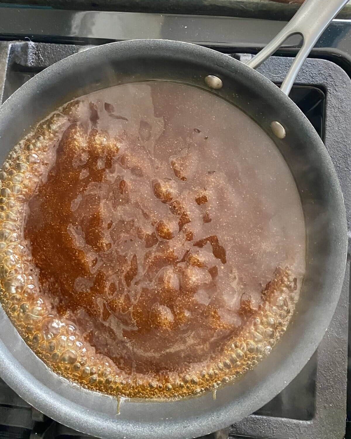 boiling teriyaki sauce.
