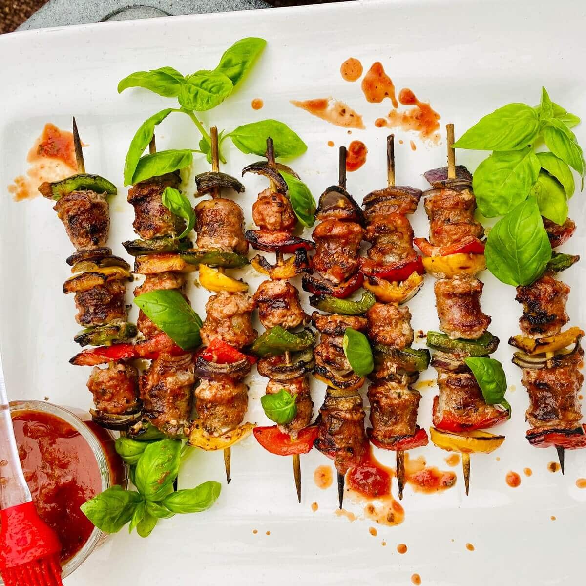 Italian meat and veggie skewers.