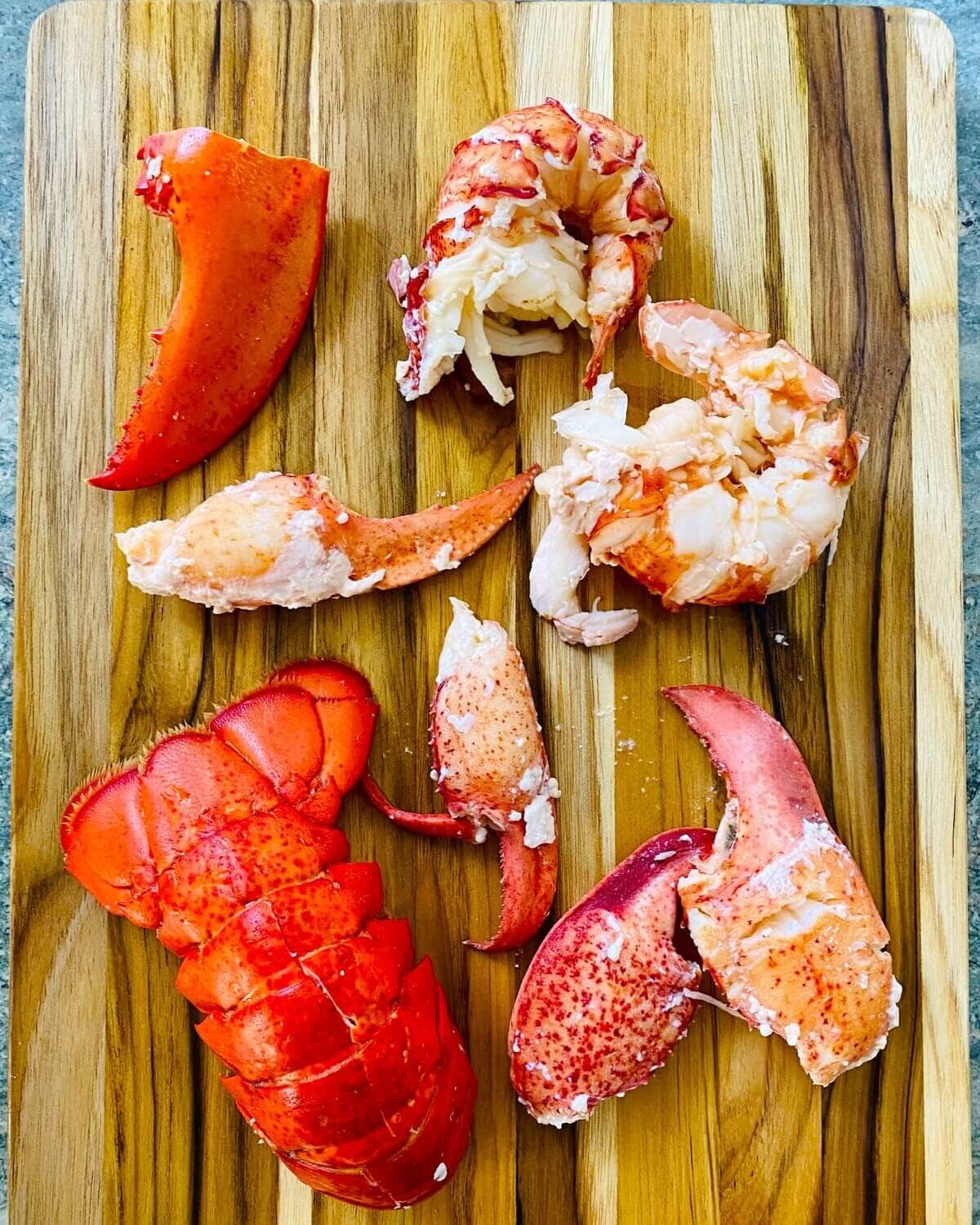 Cooked lobster meat and shells.