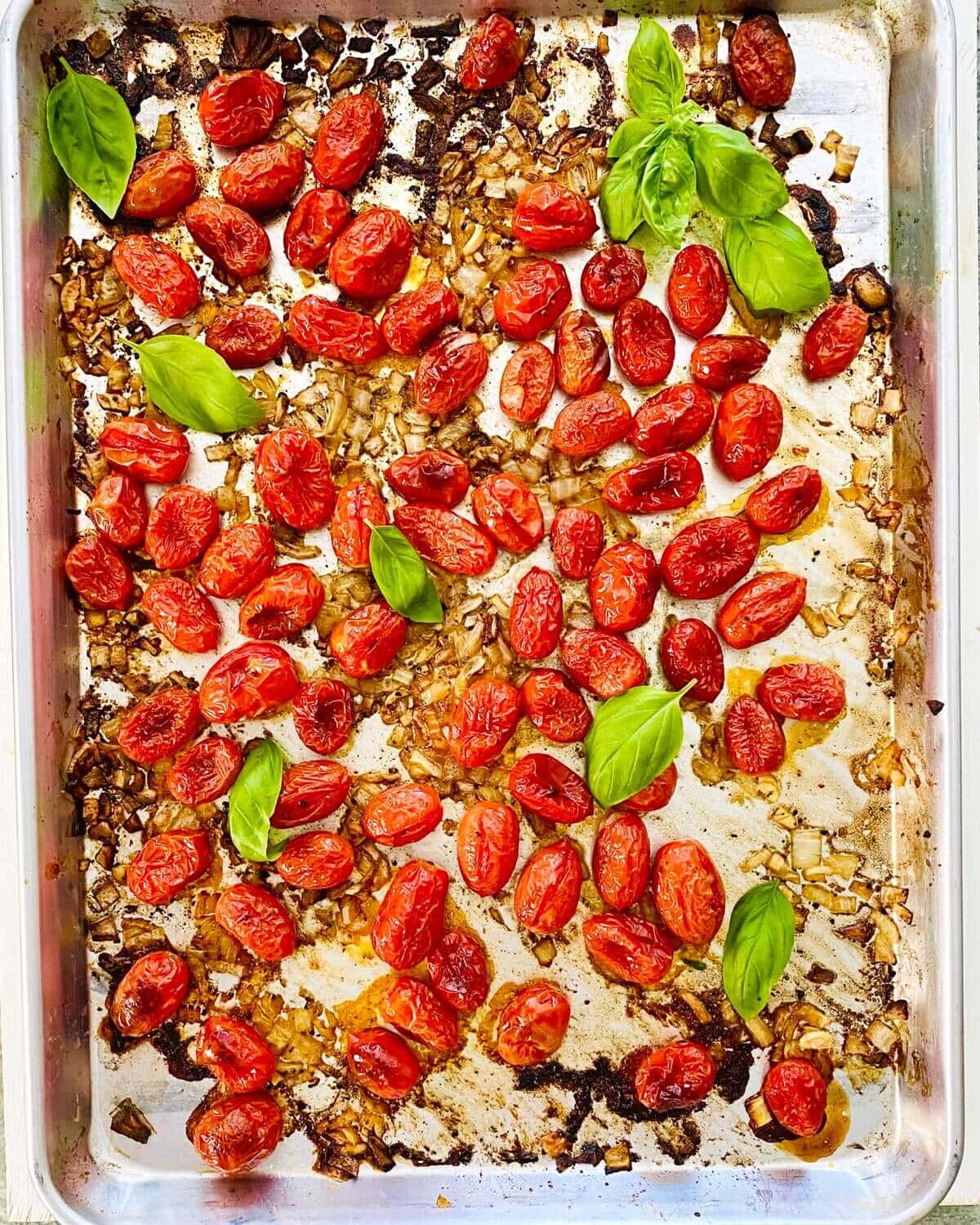 roasted cherry tomatoes with fresh basil.