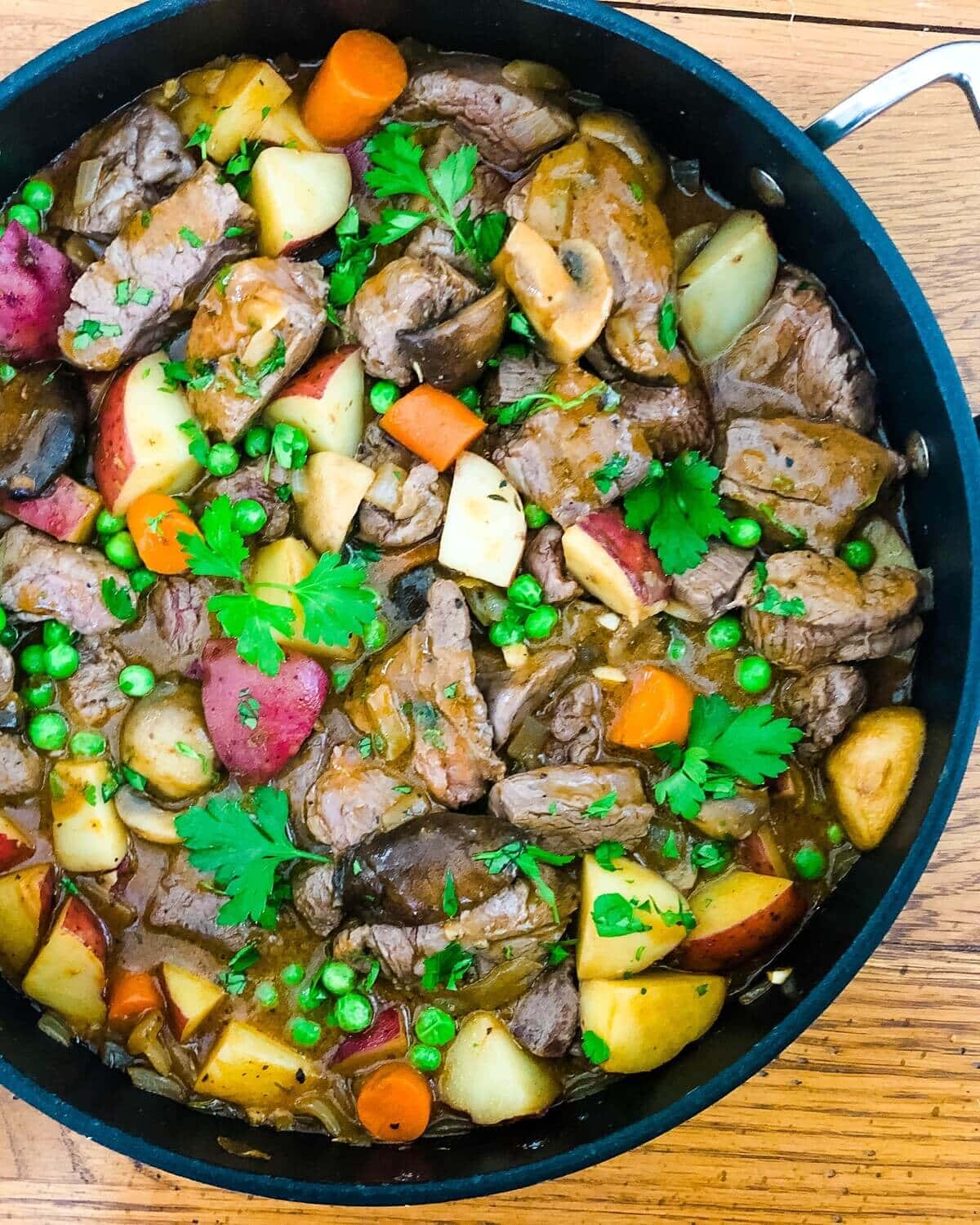 Beef Tenderloin Stew with New Potatoes and Mushrooms is a chic one pot meal. This speedier version of a classic recipe will not keep you cooking over the stove all day long. It has all the flavor of its slow cooked counterpart with a fraction of the time spent in the kitchen.