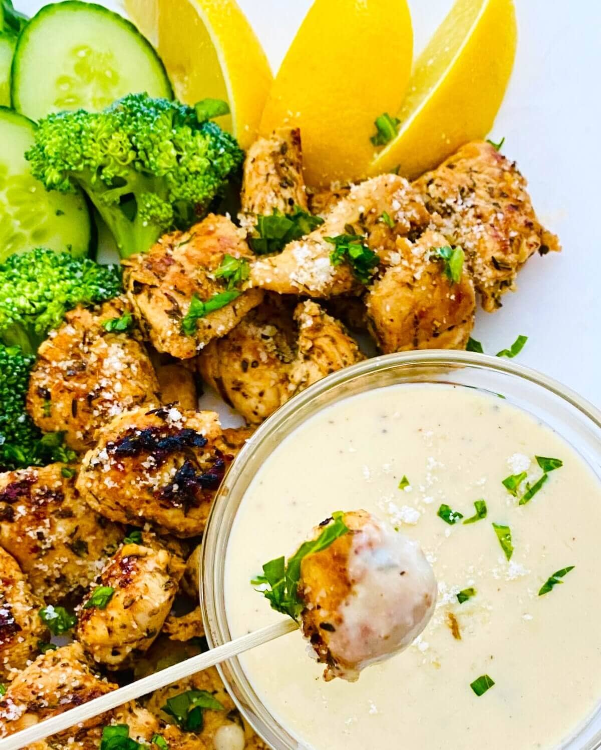 Italian herb chicken with Caesar dip.