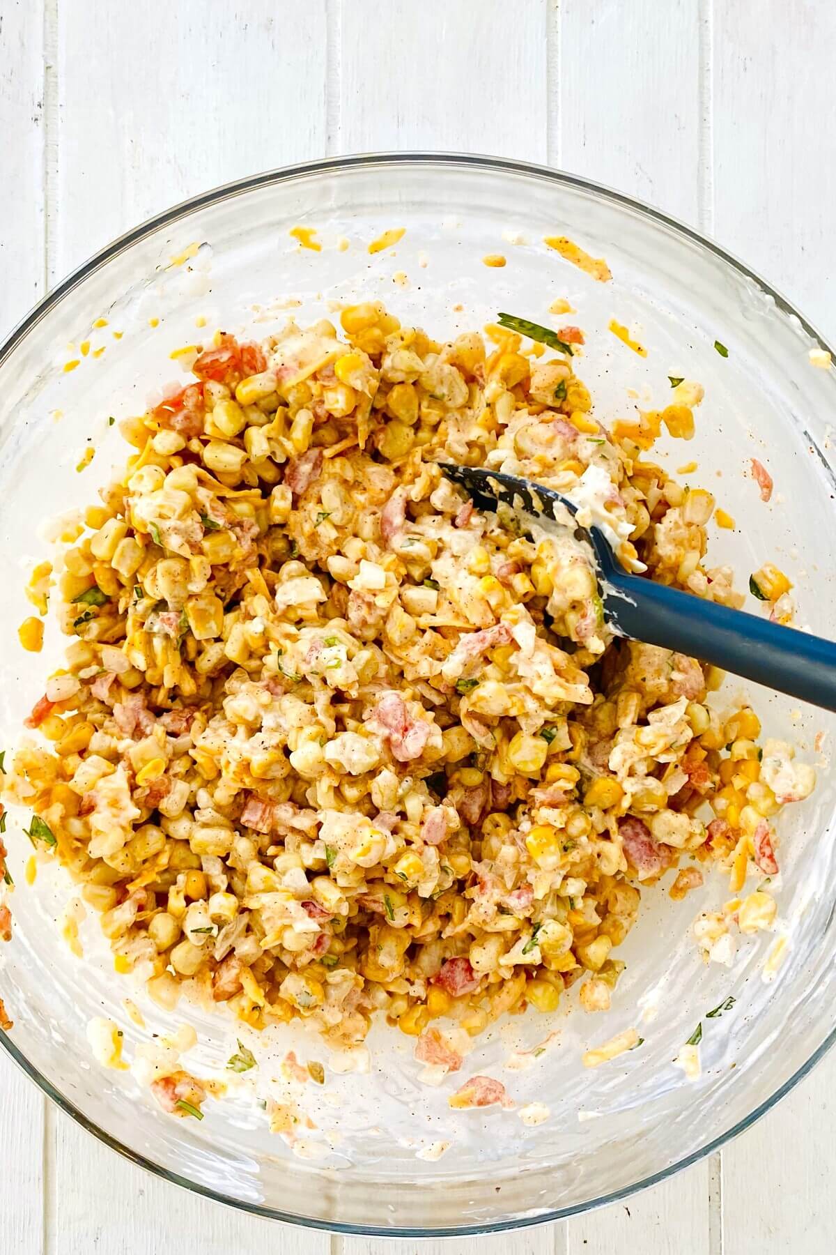 mixed corn dip in a bowl.