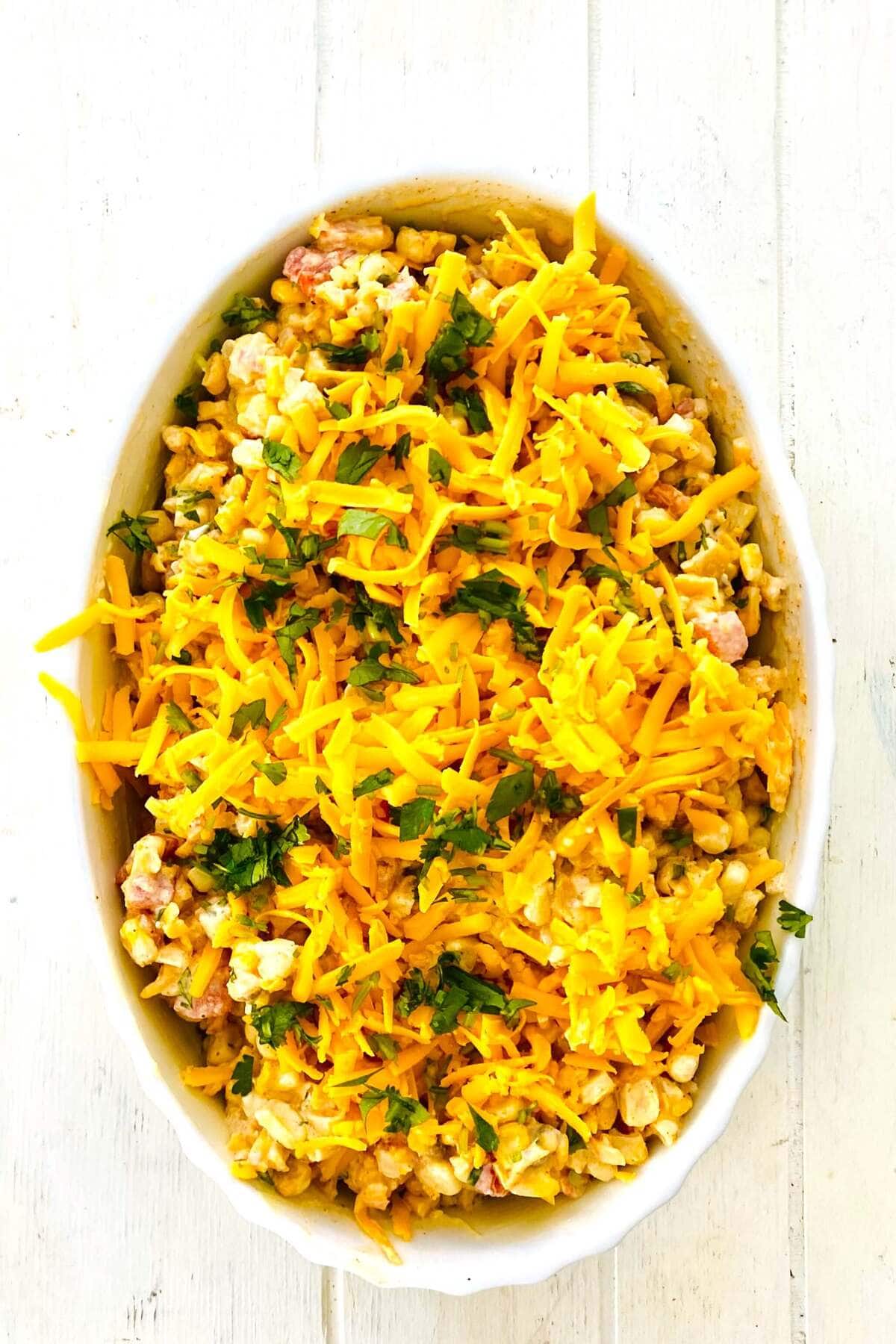 unbaked corn dip with cream cheese.