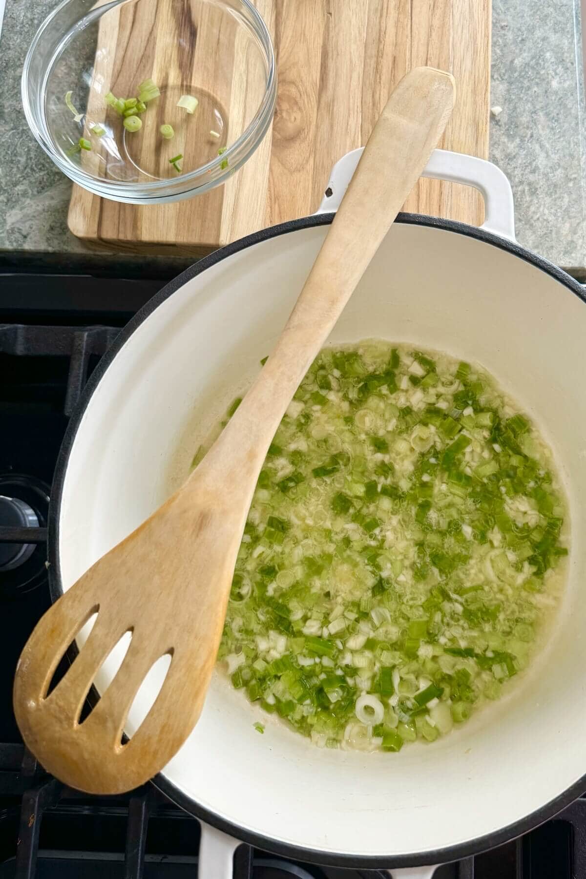 sauteed green onions and garlic.