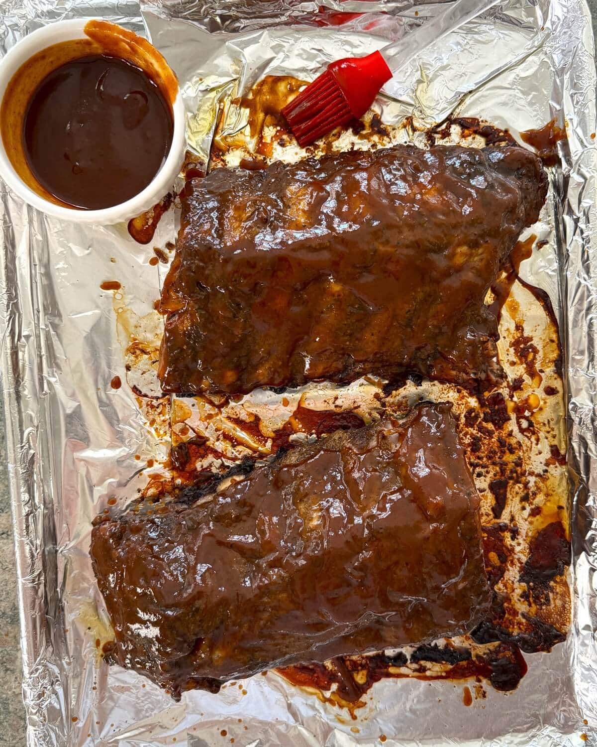 BBQ sauced baby back ribs.
