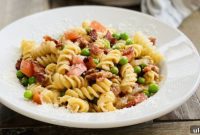 Smoked Bacon and Tomato Pasta with Sweet Peas