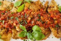 Golden Pan Seared Chicken with Sun Ripened Tomato Wine Basil Sauce