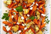 Honey-Glazed Roasted Carrots and Cauliflower with Tangy Goat Cheese