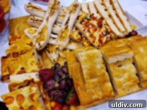 Assortment of Italian bakery items, including focaccia and pastries