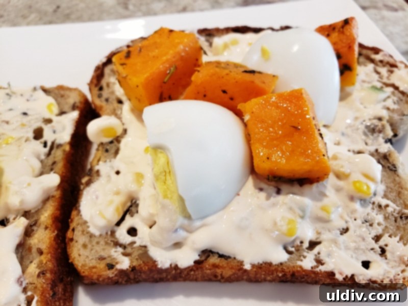 Flavorful Rustic Duck Egg Sandwich Your Meatless Monday Essential 6 Close-up of golden roasted butternut squash cubes, showing their delightful color and texture