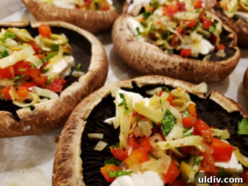 Fall's Delicious Stuffed Mushroom Delights 4 Stuffed Portabella Mushrooms Ready for Baking