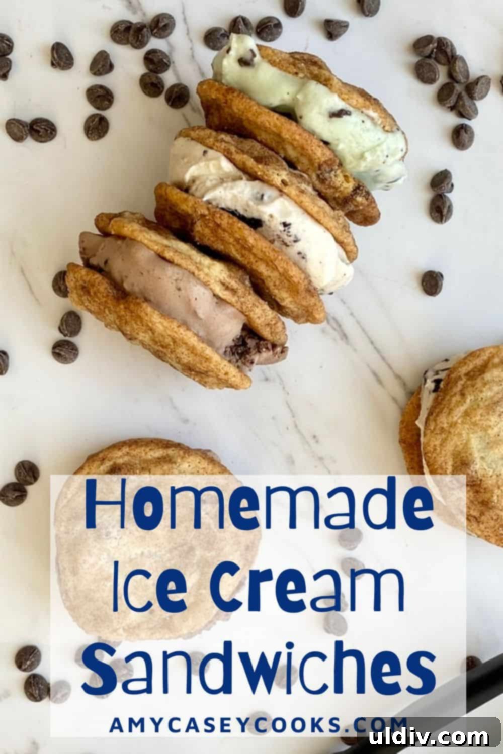 The Perfect Snickerdoodle Ice Cream Sandwich 5 A stack of homemade snickerdoodle cookies filled with ice cream, ready to be enjoyed as a gourmet dessert.