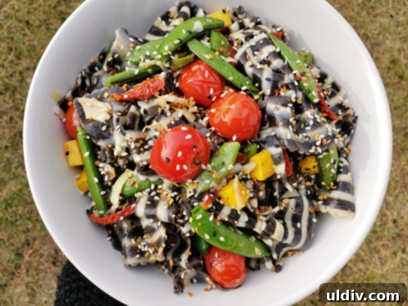 Squid Ink Pasta Salad The Best of Both Worlds 2 Vibrant squid ink pasta salad with fresh ingredients