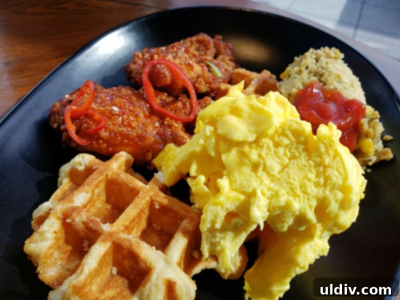 My Last Brunch at VU Rooftop Before Lockdown 13 A delicious serving of Chicken and Waffles with a drizzle of syrup
