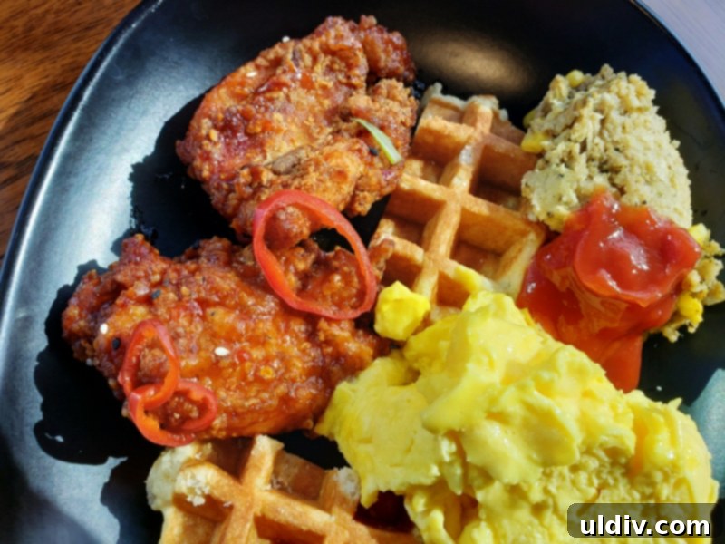 My Last Brunch at VU Rooftop Before Lockdown 14 Close-up of the perfectly cooked chicken and waffles