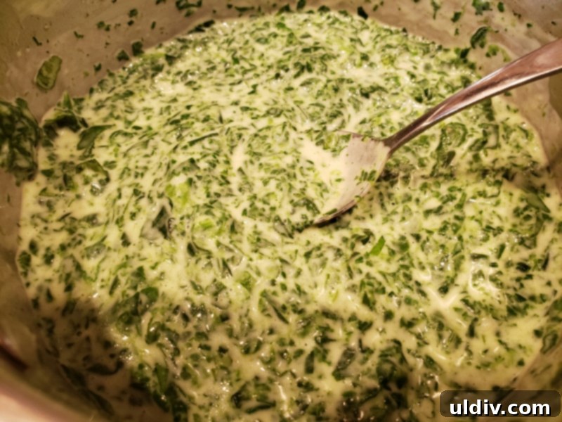 Fresh Greens For Spring Fuel Your Vibrant Life 8 Finished spinach purée in a saucepan, showcasing its vibrant green color