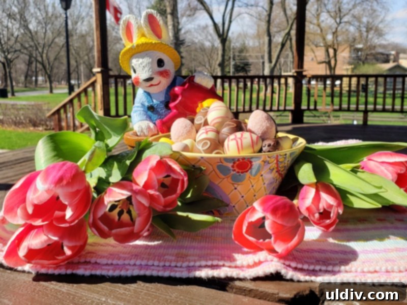 Wishing You a Safe and Healthy Easter 2 A festive Easter scene with colorful eggs and spring decorations.