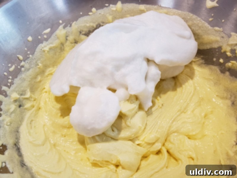 Citrus Bloom Cake: My Summer Dream 8 Adding beaten egg whites to cake batter