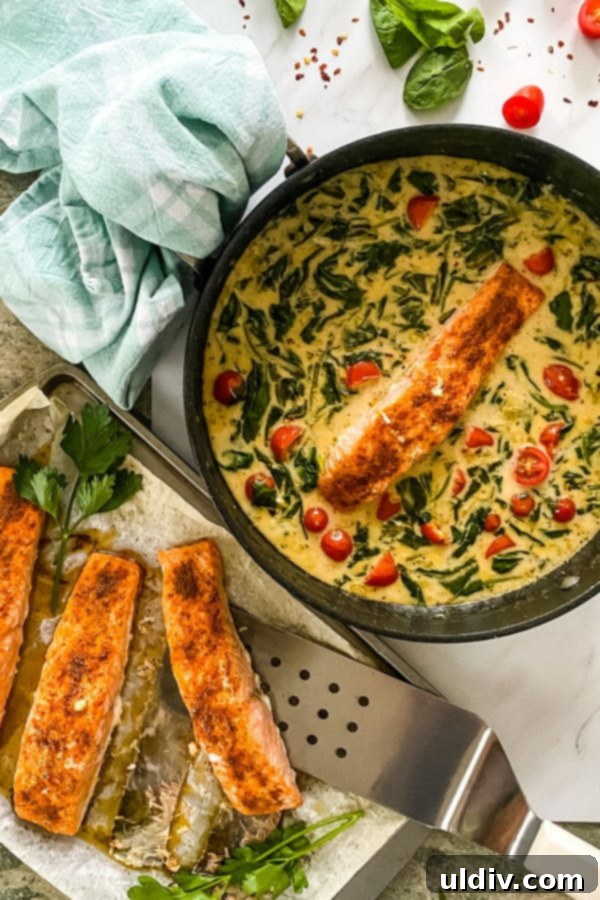 Personal chef recipe: baked salmon with a vibrant coconut and spinach sauce