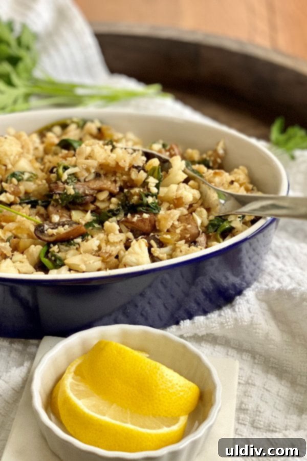 Healthy cauliflower rice pilaf, a keto-friendly and gluten-free side dish