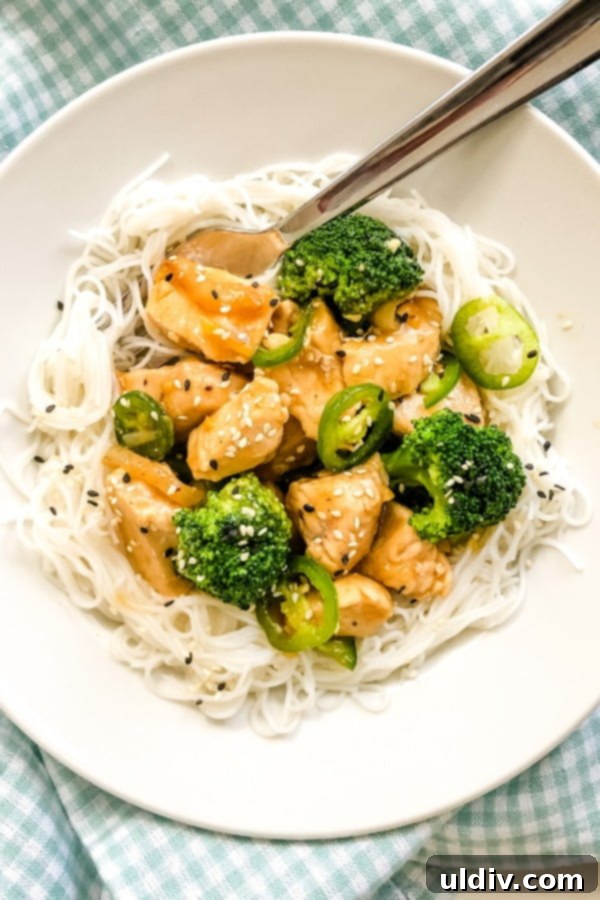 Single serving of spicy jalapeno chicken and broccoli stir fry