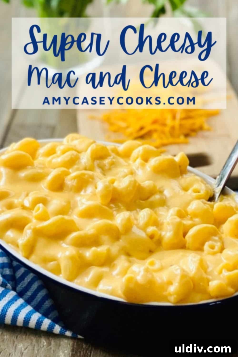 Effortless Golden Mac and Cheese 6 A serving bowl filled with a generous portion of super cheesy mac and cheese, ready to be enjoyed.