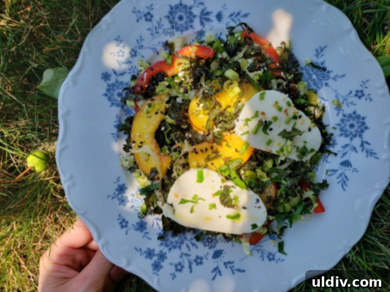 Summer Kale Peach Salad 4 Fresh mozzarella and peaches in salad