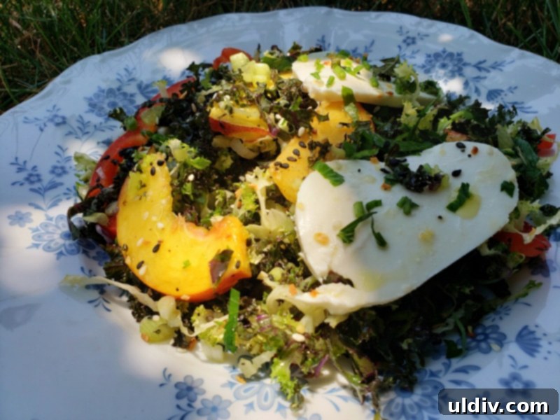 Summer Kale Peach Salad 6 Tossing the kale and peach salad