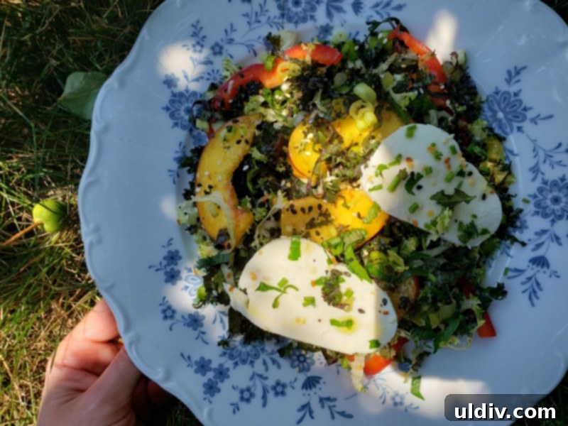 Summer Kale Peach Salad 7 Finished kale and peach summer salad