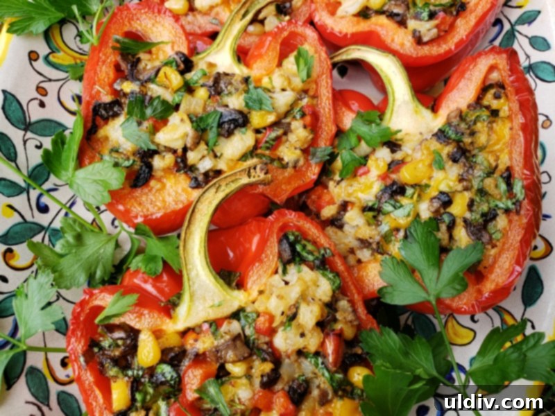 Cauliflower Mushroom Stuffed Peppers: Our Plant-Based Evolution 15 A final close-up image showcasing the perfectly golden and flavorful stuffed bell peppers