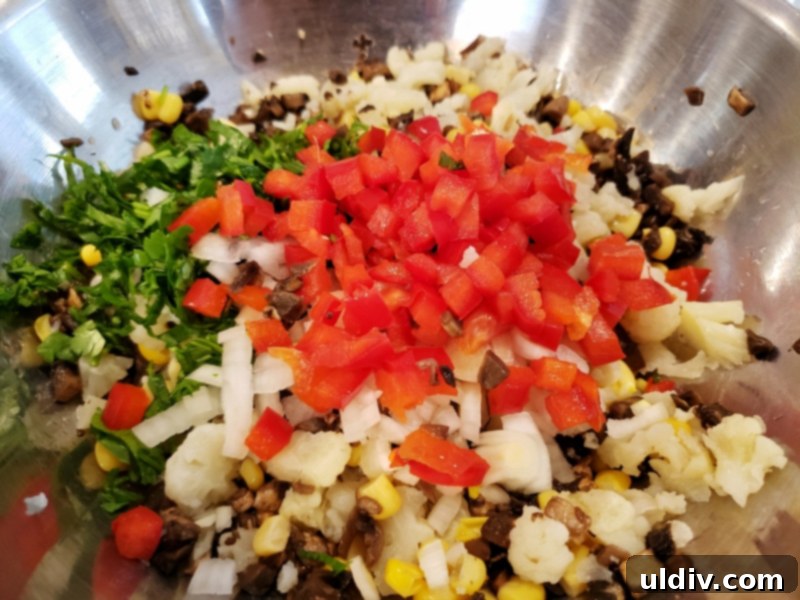 Cauliflower Mushroom Stuffed Peppers: Our Plant-Based Evolution 5 Diced onion, bell pepper, and fresh parsley added to the filling mixture