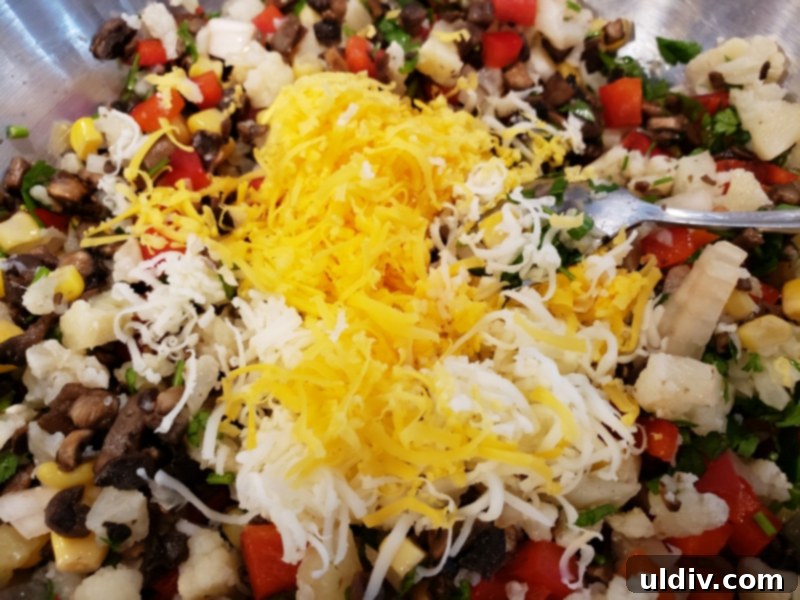 Cauliflower Mushroom Stuffed Peppers: Our Plant-Based Evolution 6 Shredded mozzarella and sharp cheddar cheese for the stuffed pepper filling