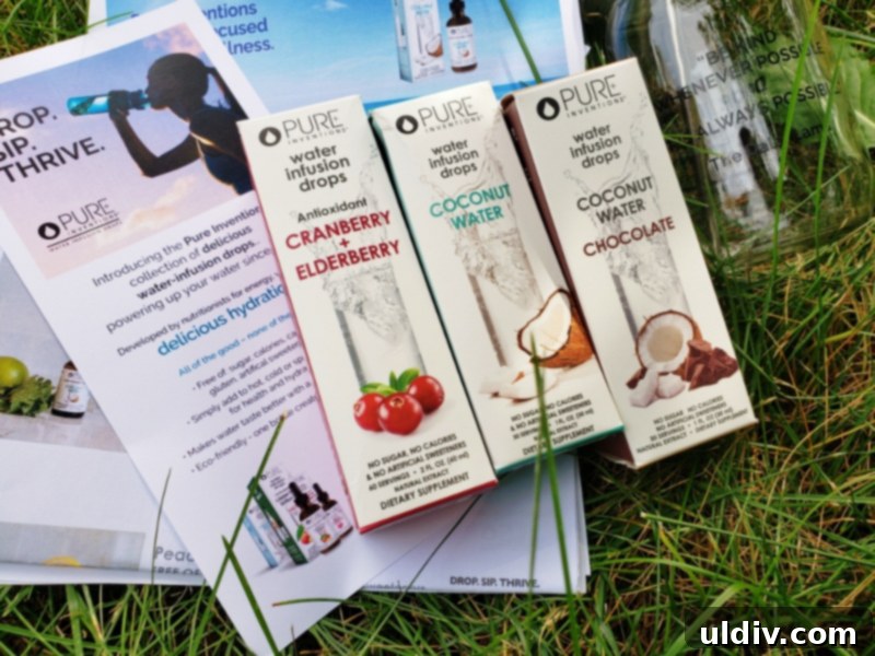 Summer's End: Last Chances for Great Reads and Delicious Treats 32 Pure Inventions Water Infusion Drops bottles in various flavors