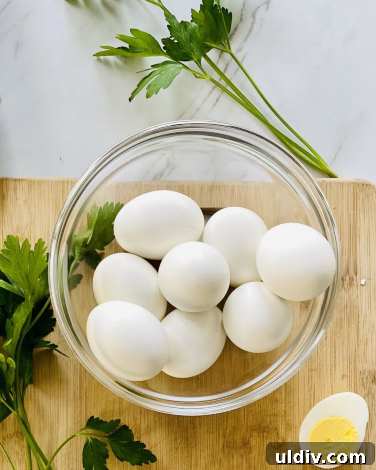 Pickle-Perfect Deviled Eggs 3 A bowl of eggs.