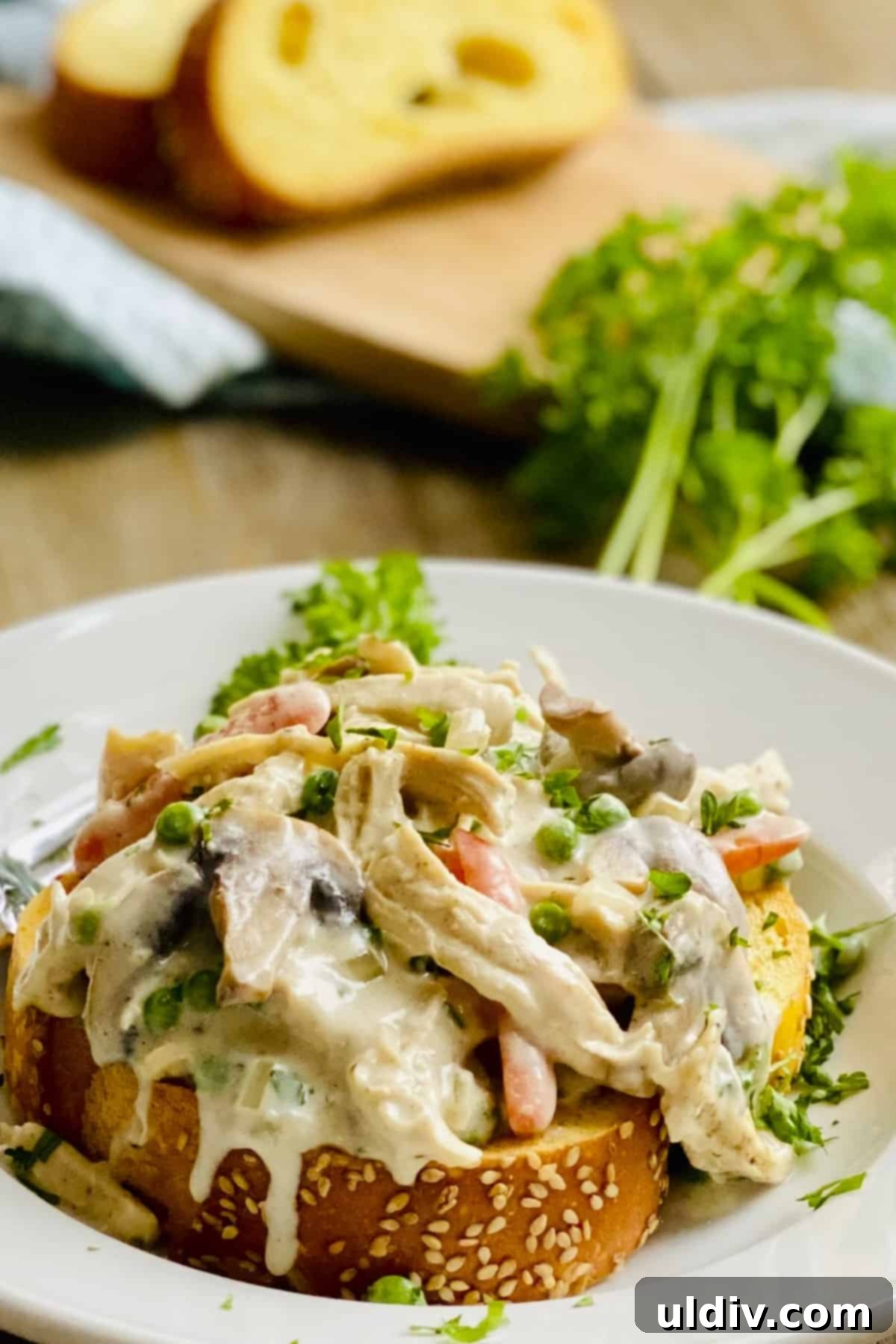 Effortless Leftover Turkey a la King 4 leftover Thanksgiving comfort food on toast.