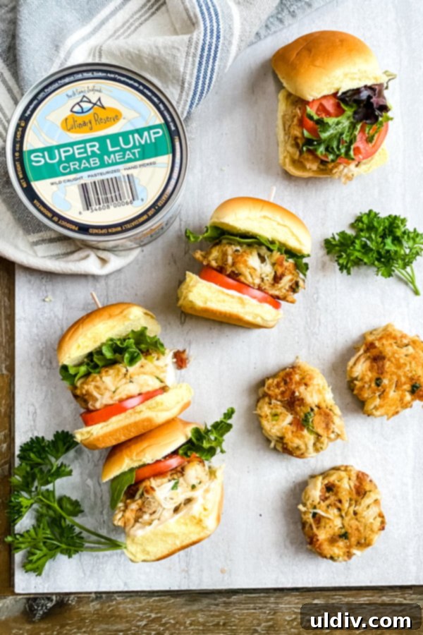 Crab Cake BLT Sliders 4 mini crab cake sandwiches, crab cakes and a can of super lump crab.