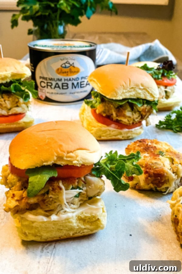 Crab Cake BLT Sliders 8 mini crab cake sandwiches and can of super lump crab cake.