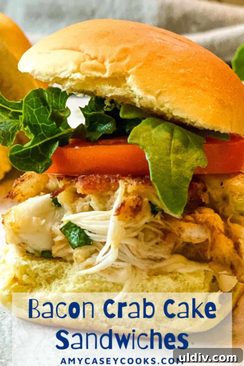 Crab BLT Sliders 9 crab cake sandwich with bacon, lettuce and tomato.