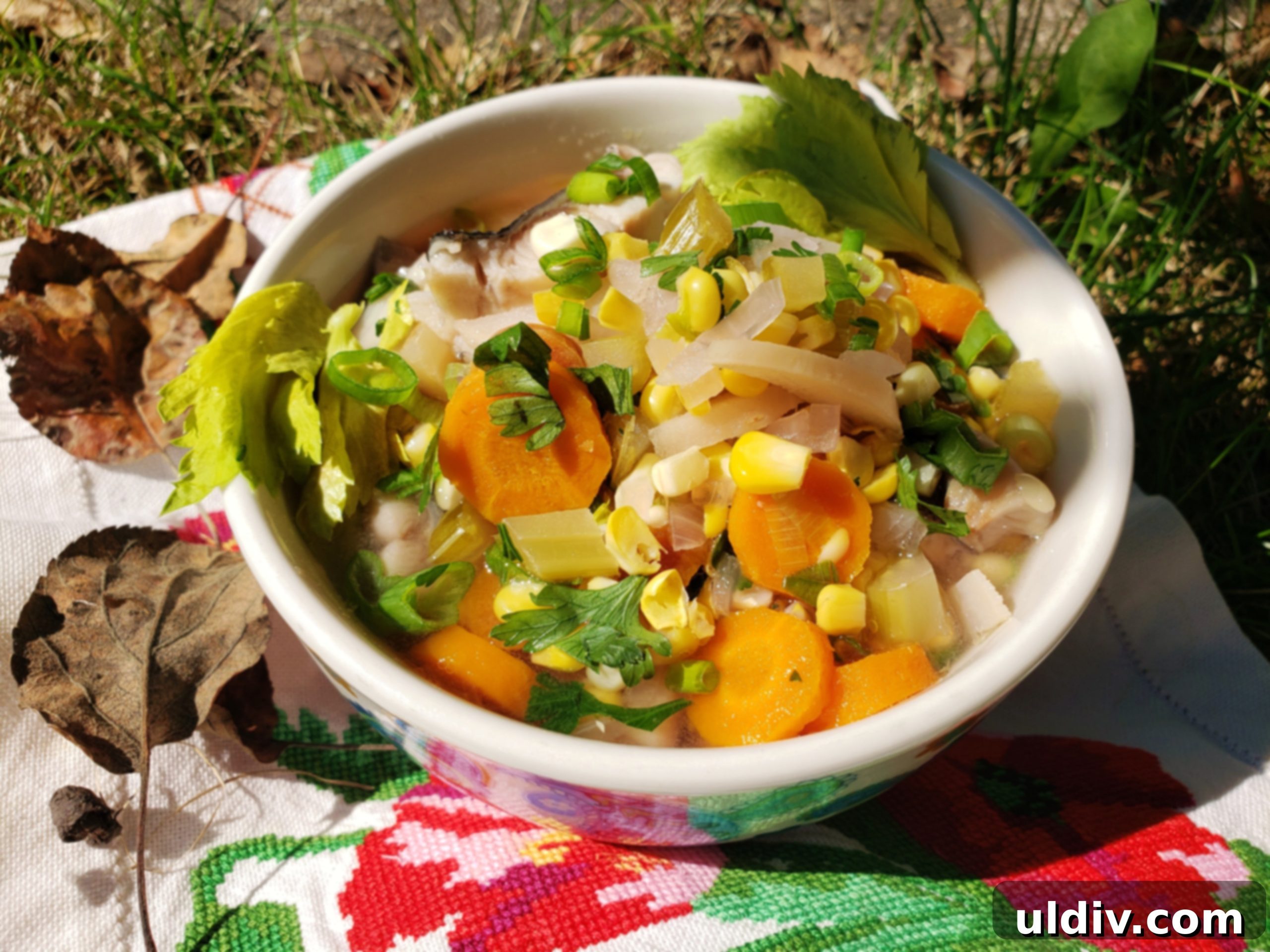 Autumn's Health Elixir: Dive Into Delicious Fish Soup 2 Autumn leaves and cozy atmosphere setting the scene for a delicious fall meal.