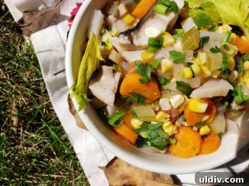 Autumn's Health Elixir: Dive Into Delicious Fish Soup 13 A bowl of the finished Wild Alaskan Sablefish soup, showcasing its vibrant ingredients.